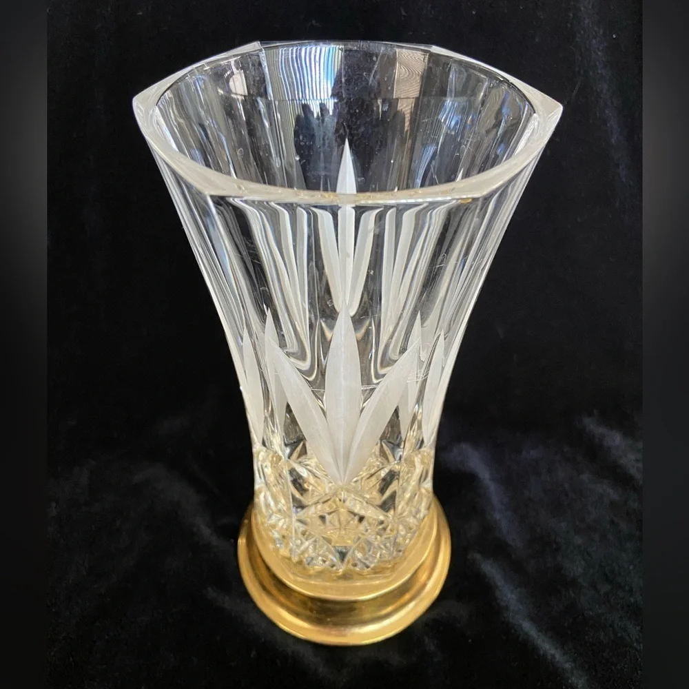 Vintage Irish Killarney Hand Cut Crystal Glass Vase with 24 karat Finish
